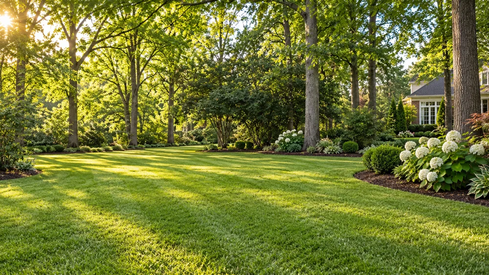 Illustrative garden inspiration with hydrangeas and a mulched border